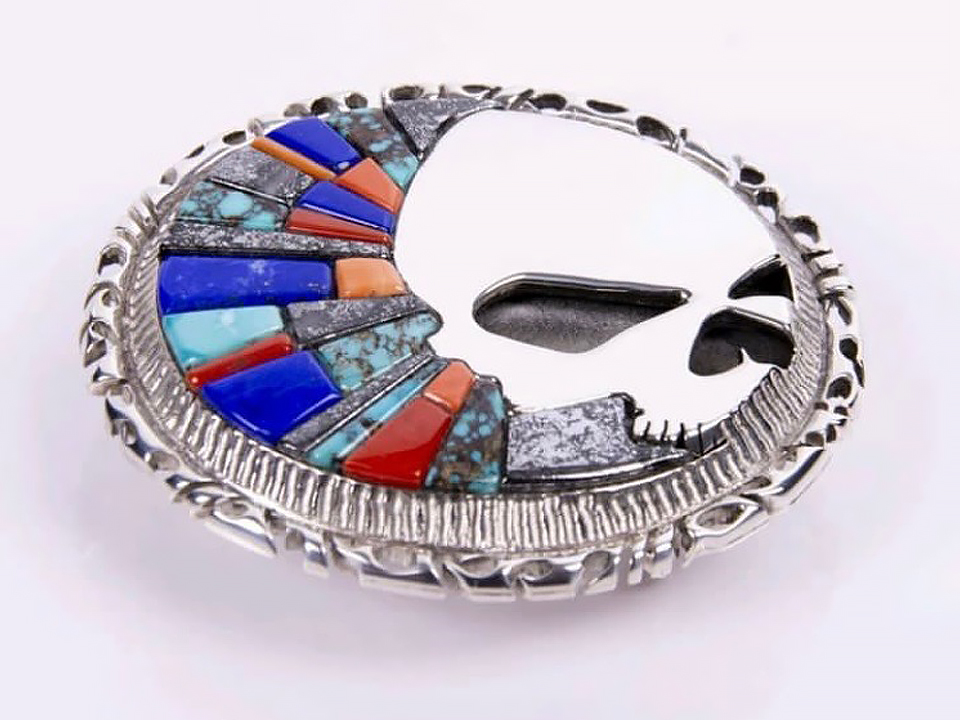 Alvin Yellowhorse Navajo Silversmith Jewelry Inlay Skull Buckle