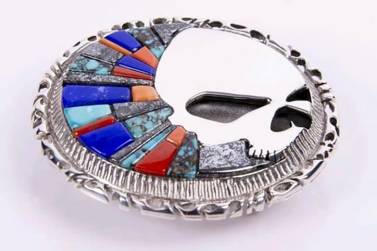 Alvin Yellowhorse Navajo Silversmith Jewelry Inlay Skull Buckle